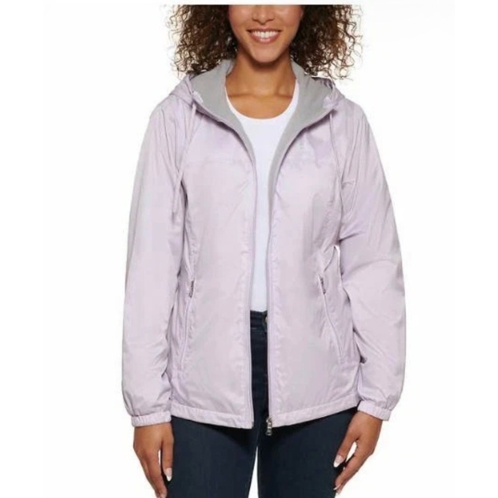 Calvin Klein Windbreaker Women XL Lavender Excellent Fleece Lined Hooded Jacket